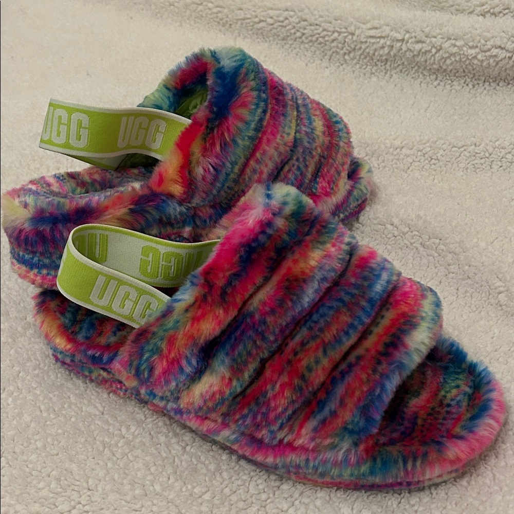 UGG Fluff Yeah Rainbow Slide Slippers Women’s Size 9